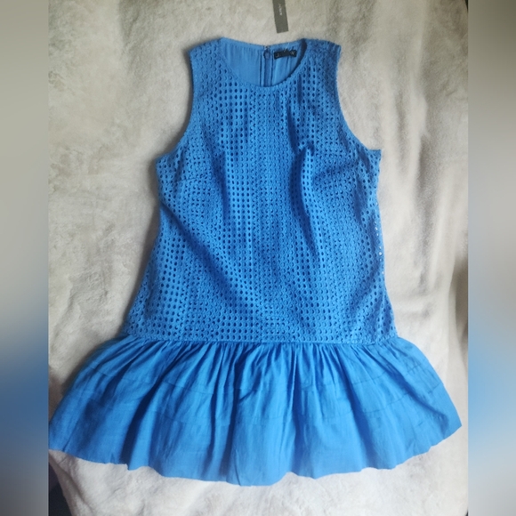 Jcrew Pleated Hem Shift Dress In Eyelet Blue Size S & L available BNWT - Picture 9 of 9